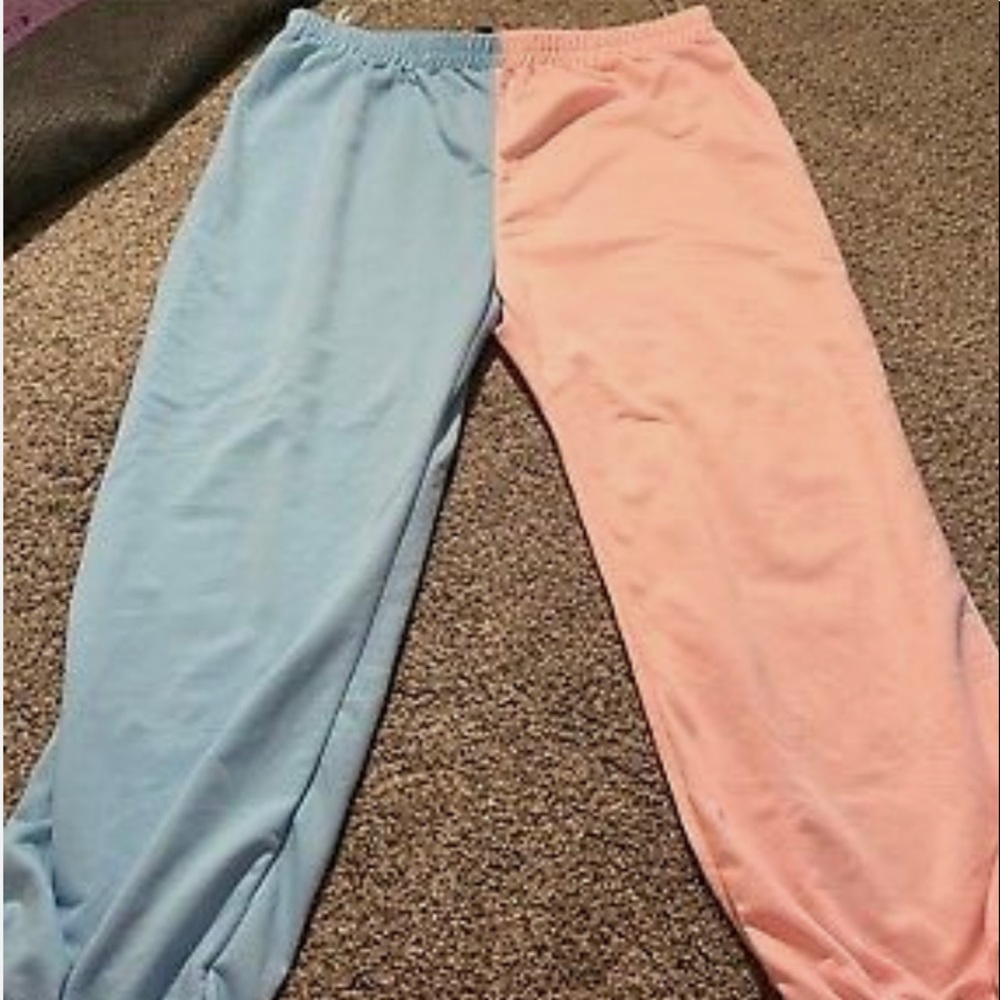 Blue and Pink spilt color sweatpants, barely worn, from shein